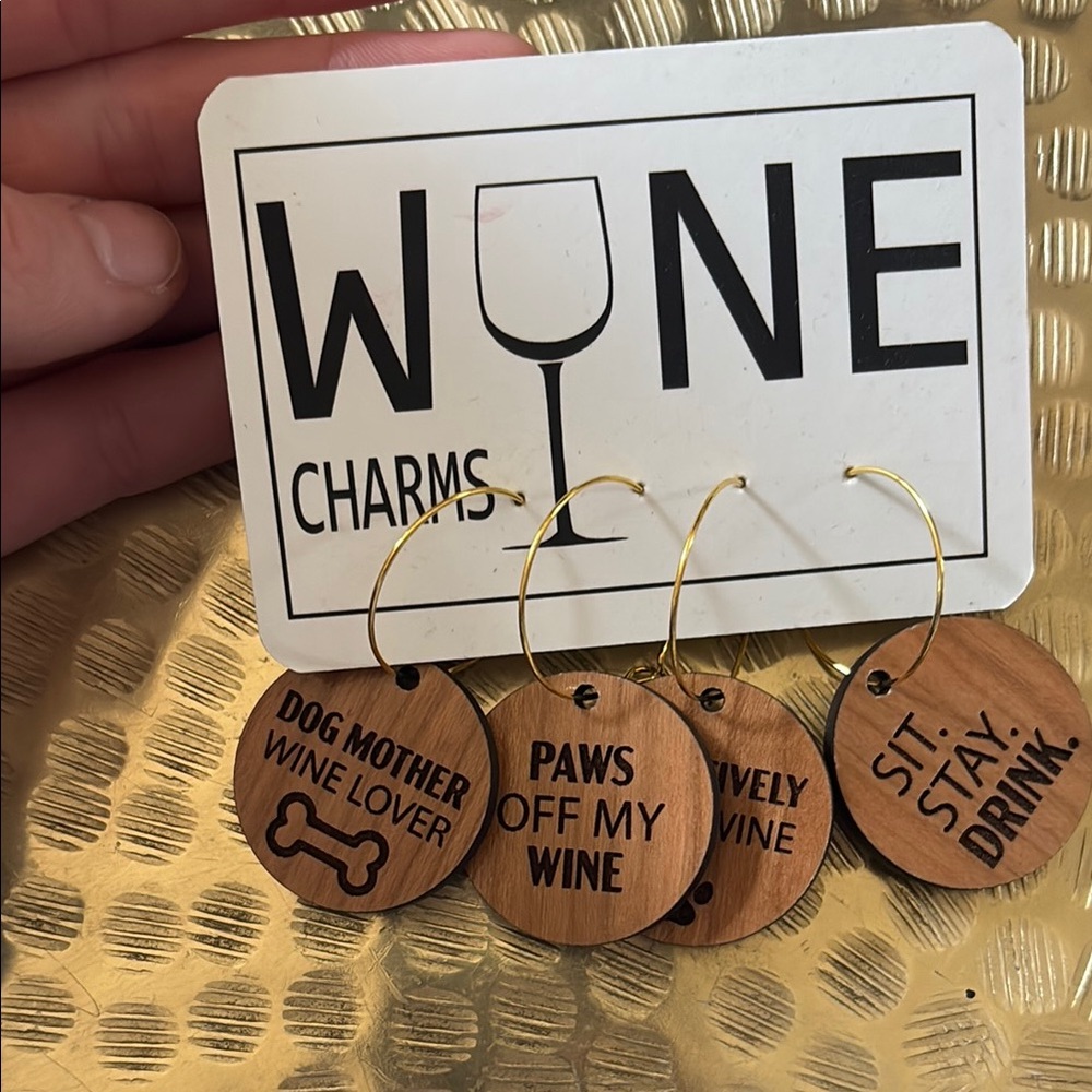 Wooden Wine Charms Set